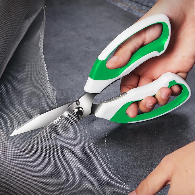 8-Inch Heavy Duty Utility Scissors All Purpose, Serrated Blade, Green Comfort Grip for Cutting Carpet, Cardboard, Leather, Fabric, Multipurpose Sharp Shears for Kitchen, Garden, Office, Carft - Bloomnest