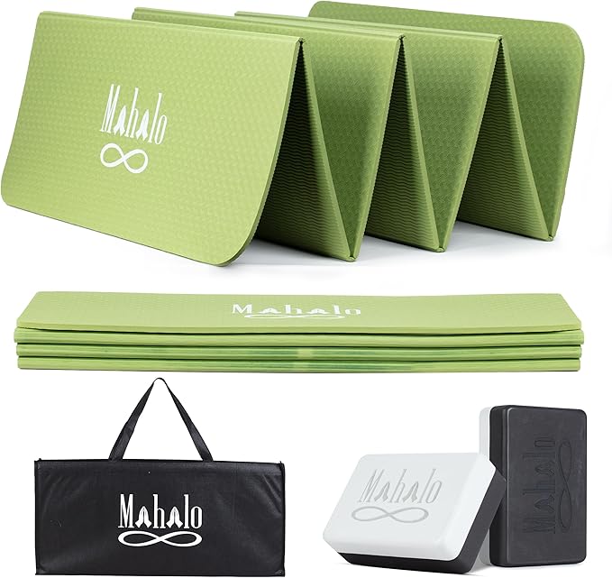 Foldable Yoga Mat + Carry Bag, 6mm 7-fold Workout Mat, Easy to Store, Anti-Slip Folding Exercise Mat for Yoga, Pilates, Home Workouts, and Floor Exercises - Bloomnest
