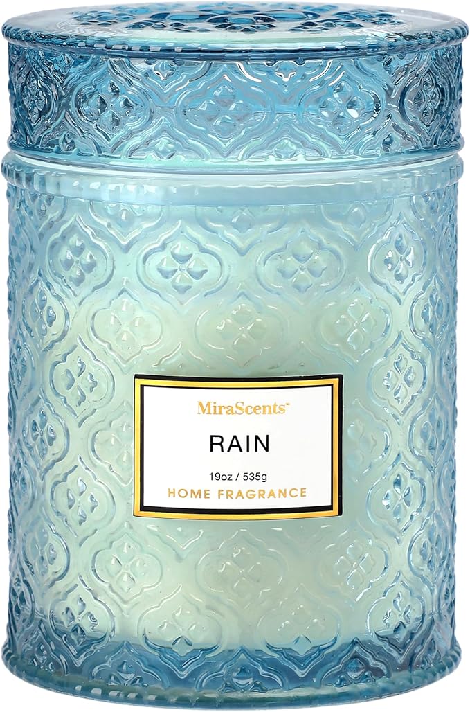 Rain Summer Scented Candles, 19oz Aromatherapy Candles Gifts for Women, Blue Luxury Large Decorative Candles in Glass, Natural Soy Wax for Home - Bloomnest