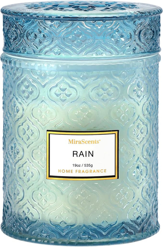 Rain Summer Scented Candles, 19oz Aromatherapy Candles Gifts for Women, Blue Luxury Large Decorative Candles in Glass, Natural Soy Wax for Home - Bloomnest