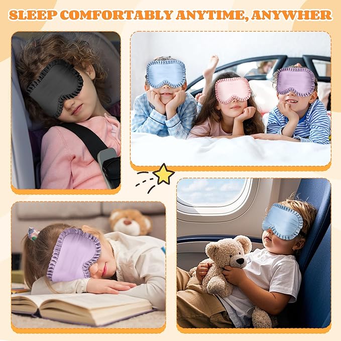 Kids Sleep Mask Eye Cover, 100% Real Mulberry Silk Sleep Mask with Adjustable Strap, Kids Blindfold for Sleeping, Boys Girls Eye Shade for Ages 5+, Soft and No Pressure (Black) - Bloomnest