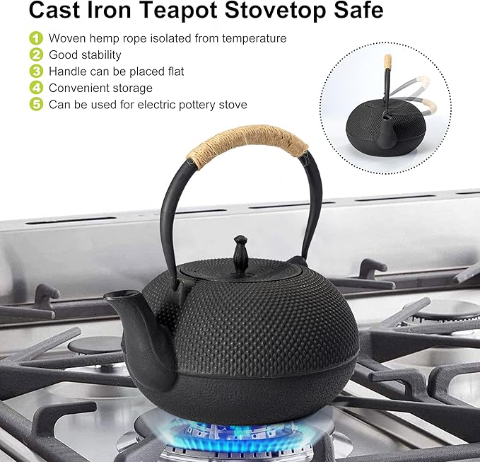 suyika Japanese Tetsubin Tea Kettle Cast Iron Teapot with Stainless Steel Infuser 60 oz/1800 ml - Bloomnest