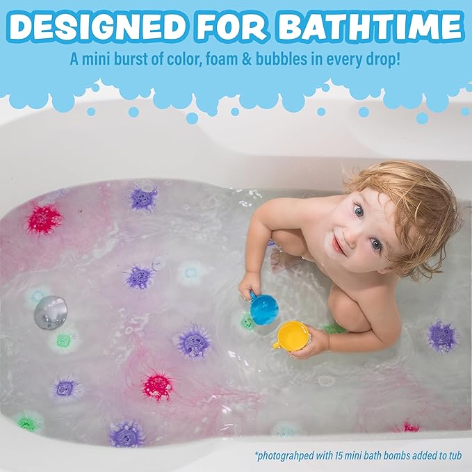 Tub Works Lil' Bursts Mini Bath Bombs for Kids, 90 Count, Gumdrop | Nontoxic | Tiny With A Burst of Color, Foam & Bubbles | Customize Bath With Fun Colors | Create Bath Art - Bloomnest