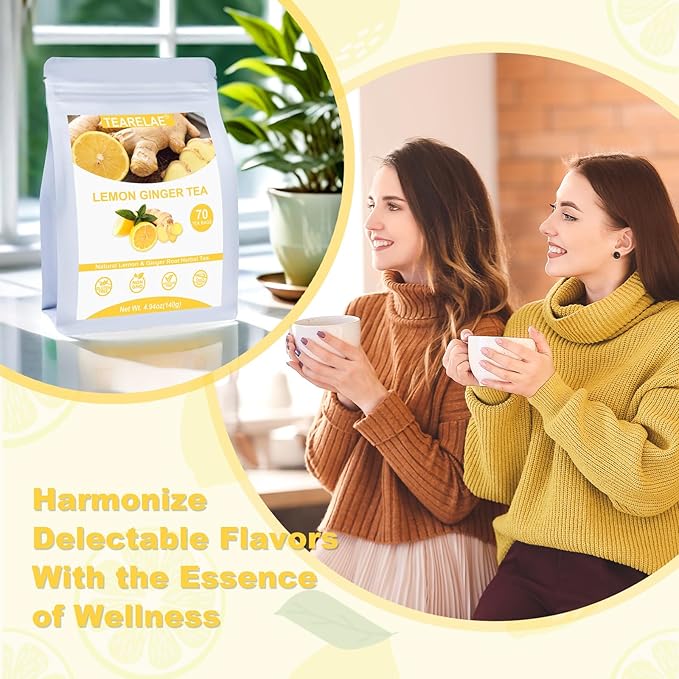 TEARELAE - Lemon Ginger Tea Bags, 70 Count - Natural & Pure Herbal Tea with Ginger Root, Lemon, Lemongrass - Non-GMO - Caffeine-free - Support Healthy Digestion - Bloomnest