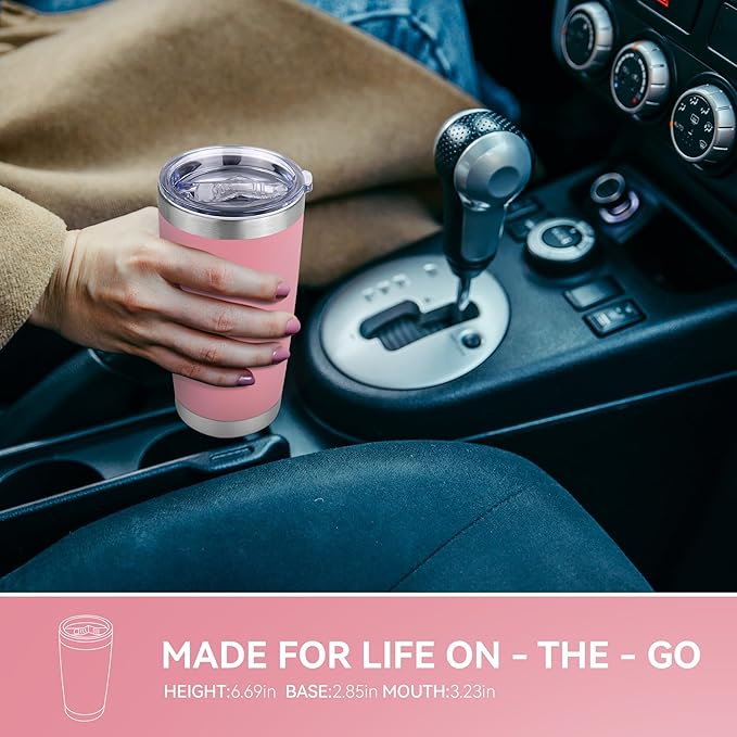 20 oz Tumbler Stainless Steel Tumblers Bulk with Lid Double Wall Insulated Coffee Tumbler Cups for Hot & Cold Drinks Powder Coated Travel Coffee Tumbler Mug Metal (Rose Pink, 1 pack) - Bloomnest