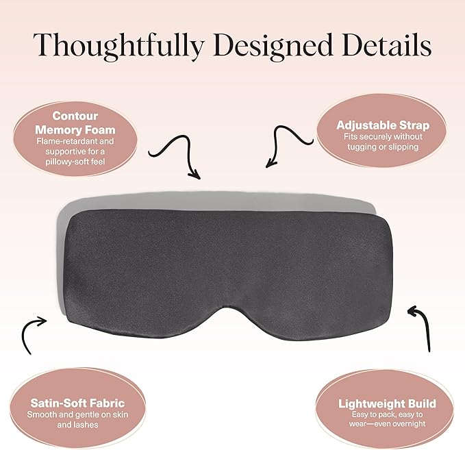 Kitsch Contour Pillow Eye Mask – Softer Than Silk Eye Mask for Sleeping, Blindfold Sleep Masks for Women & Men, No Eye Pressure, Lightweight, Eye Care, Travel Essentials - Charcoal - Bloomnest