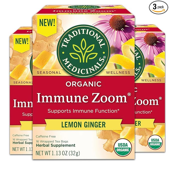 Traditional Medicinals Tea, Organic Immune Zoom Lemon Ginger, Supports Immune Function, 48 Tea Bags (3 Pack) - Bloomnest
