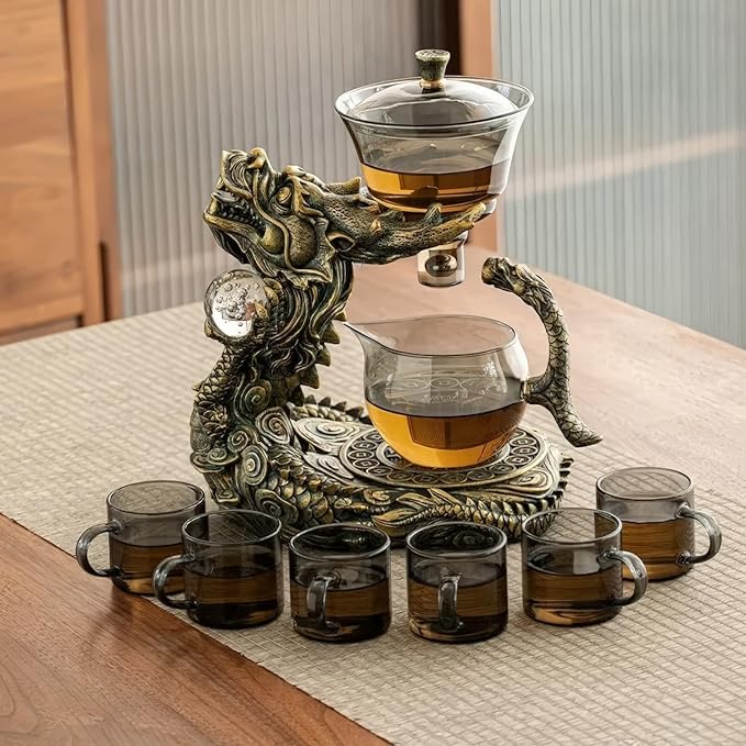 Dragon Lazy Tea Set, Semi Automatic Dragon Tea Set, Glass Magnetic Teapot Set with Infuser, Semi Automatic Tea Drip Pot Set for father's birthday, Christmas gift - Bloomnest