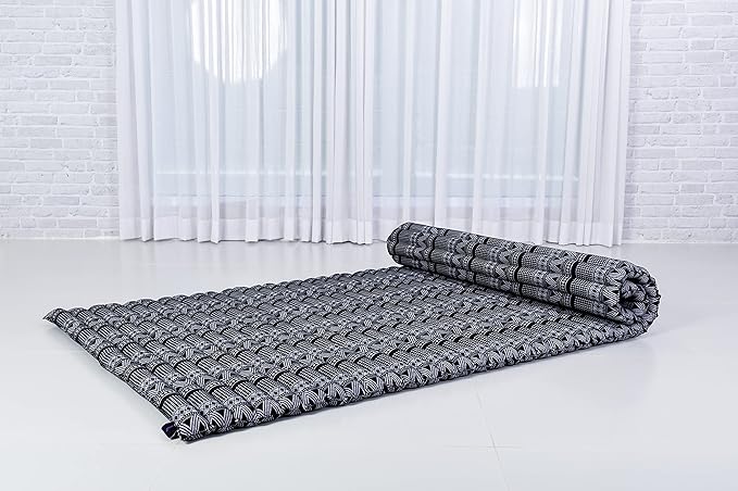 Leewadee - Kapok Roll Mat – Handcrafted Folding Sleep & Relaxation Mattress from Thailand, Ideal as Guest Bed, Camping Mat, Yoga Mat or Traditional Futon, 75 x 39 inches, Black White - Bloomnest