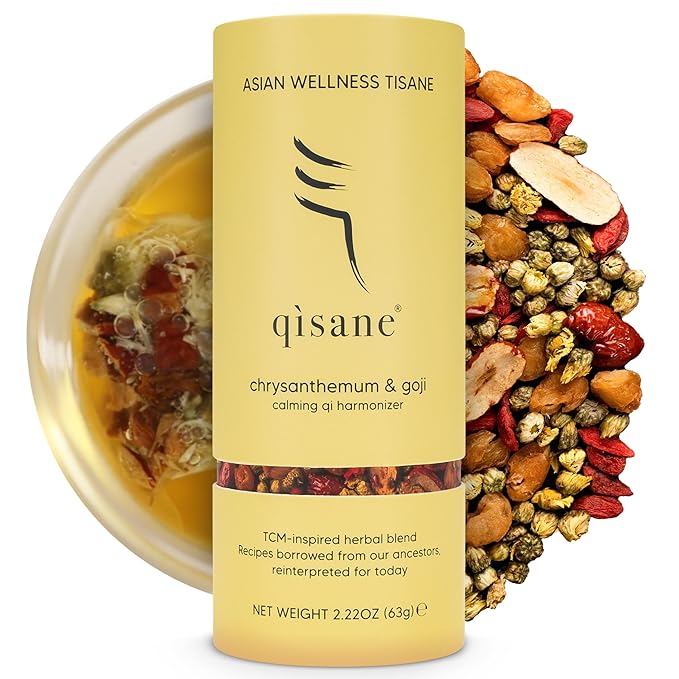 qìsane Chrysanthemum Tea Bags with Organic Dried Goji Berries - Dried Chrysanthemum Flowers, Dried Longan Fruit & Jujube Dates - Herbal Tea to Support Calmness & Well-Being - 10 sachets (~30 cups) - Bloomnest