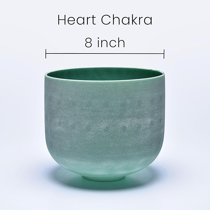 TOPFUND 8" Green F Note Crystal Singing Bowl Heart Chakra with Heavy Duty Carrying Case and Suede Mallet