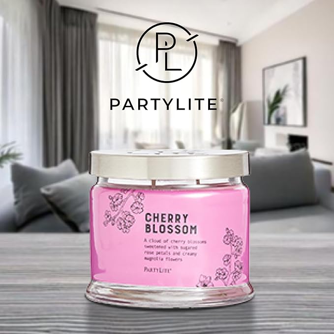 PartyLite 3-Wick Jar Candle, Highly Fragranced Clean Burning Glass Candle, 25-45 Hours Burn Time (Cherry Blossom) - Bloomnest