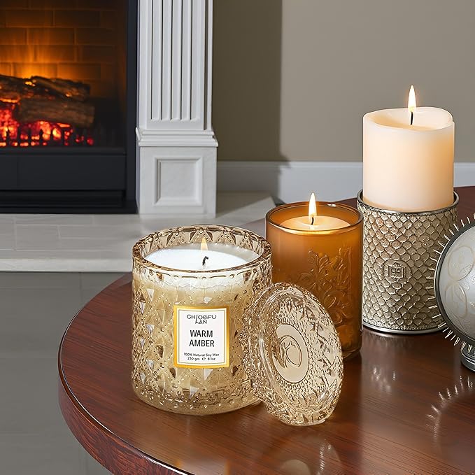 Chloefu LAN Amber Candles, Luxury Candle for Home Scented, Long Burning Time, Holiday Gifts, All Natural Soy Wax Decorative Candles, Scented Candle Gifts for Men&Women, 8.1oz - Bloomnest