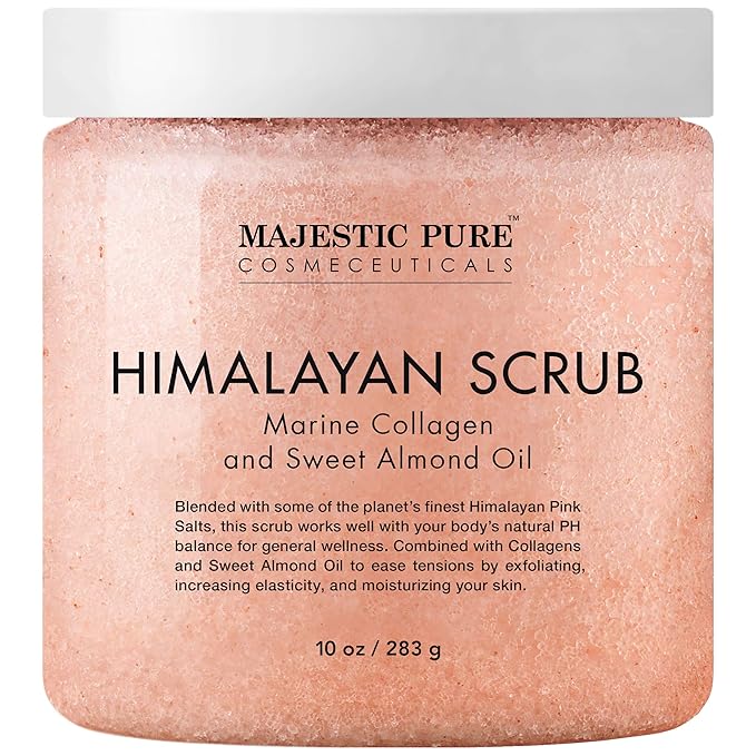 MAJESTIC PURE Himalayan Pink Salt Body Scrub with Collagen and Sweet Almond Oil | Exfoliating Scrub for Skin Care, Stretch Marks, Acne, Cellulite | 10 oz - Bloomnest