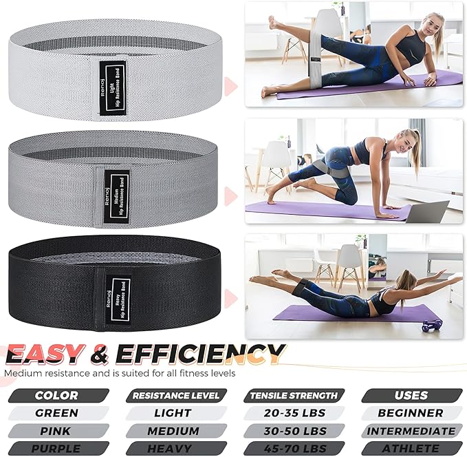 Renoj Resistance Bands, Yoga Starter Sets for Women and Men, 3 Set of Stretch Exercise Workout Bands for Booty Legs, Elastic Pilates Flexbands - Bloomnest