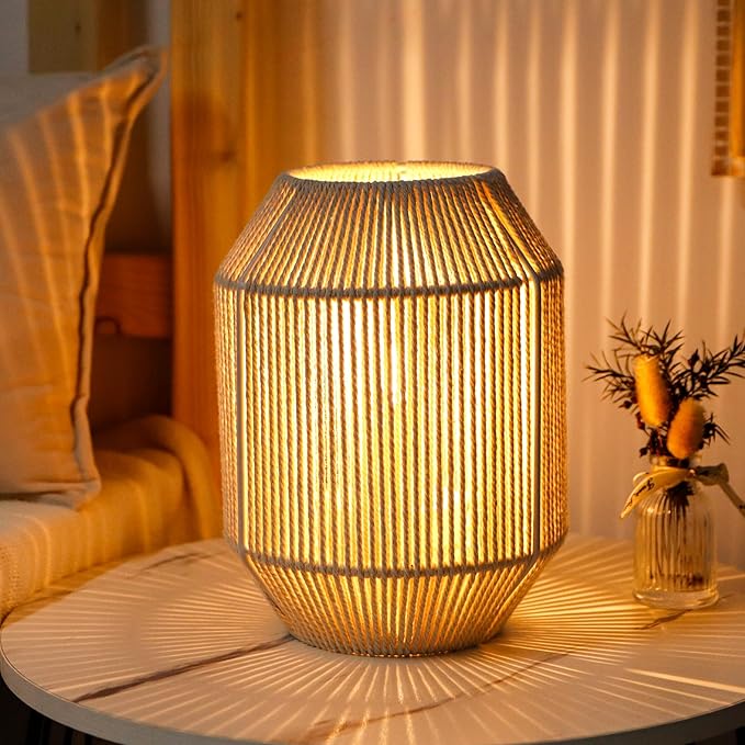 JHY DESIGN Woven Lampshade Table Lamp 8.5" H Cotton Rope Bedside Lamp Cordless Small Battery Operated Lamp Decorative Bedside Lamp with 6 Hours Timer for Bedroom Living Room Weddings Parties Patio - Bloomnest