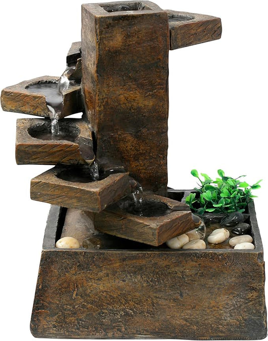 Alpine Corporation TT8000 Indoor/Outdoor Tabletop Tiered Stone Eternity Fountain, Stone Waterfall Garden Fountain 11", Brown - Bloomnest