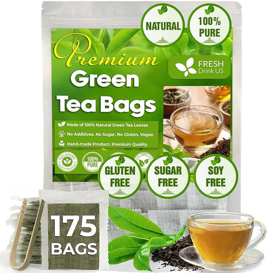 FreshDrinkUS, Premium 175 Green Tea Bags, 100% Natural & Pure from Green Tea. Green Herbal Tea. Made with Natural Material Tea Bags. No Sugar, No Gluten, Vegan - Bloomnest