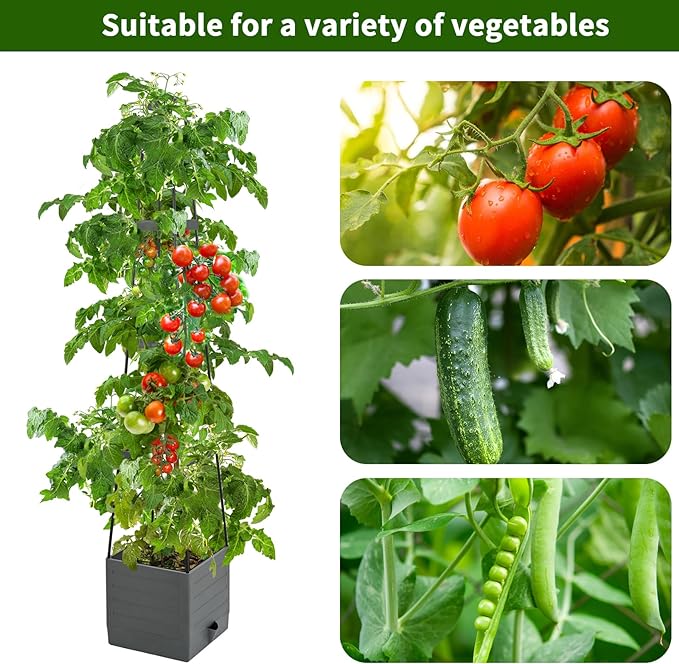 2 Pack Raised Garden Bed, Planter Boxes with Trellis 58.3'' Tomato Planters for Climbing Vine Vegetables Flowers Plants Self Watering Tomatoes Cage for Outdoor Patio Greenhouse - Bloomnest