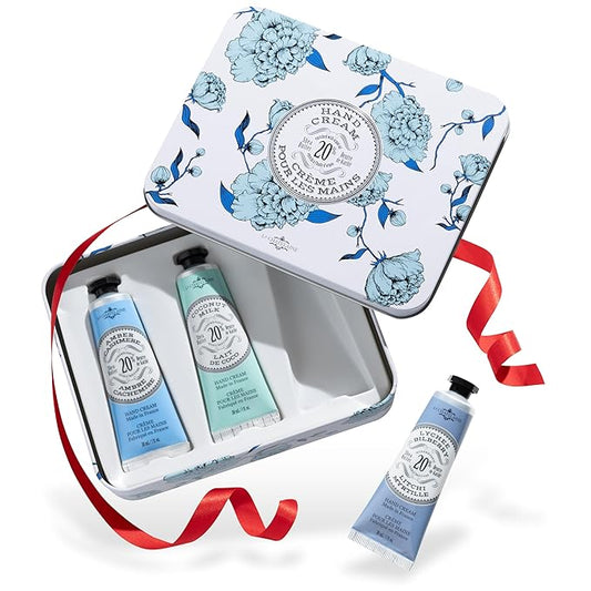 La Chatelaine Hand Cream Trio Tin Gift Set, Ready-To-Gift Tin, Nautral, Made in France with 20% Organic Shea Butter, Nourishing and Moisturizing (Amber Cashmere, Coconut Milk, Lychee Bilberry or Shea) - Bloomnest