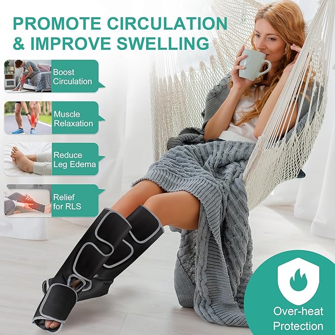 Medcursor Air Compression Leg Massager, Calf and Foot Massager for Circulation and Swelling Relief, Adjustable Massage Boots for Home Office Use - 3 Modes, 3 Intensities, 2 Timers, No Heat - Bloomnest