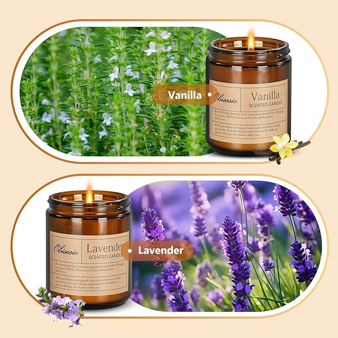 Candles 2 Pack, Candles for Home Scented, Aromatherapy Candle Gift Set for Women Soy Wax Long Lasting Amber Jar Candles for Birthday Housewarming Mother's Valentine Day(Vanilla & Lavender) - Bloomnest