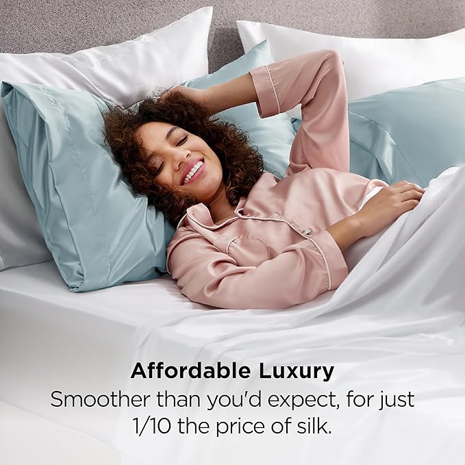 Bedsure Satin Pillowcase 2 Pack Similar to Silk Pillow Cases Standard Size, Pillow Case for Sleeping Women with Envelope Closure, Gifts for Women Men, Light Turquoise, 20x26 Inches, 2pcs - Bloomnest