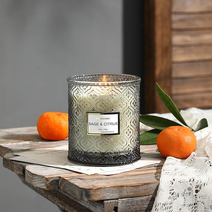 Sage & Citrus Scented Candles, Large Natural Soy Candle, 88 Hours Burning Time, Decorative Candles in Glass, Aromatherapy Candle Gift for Women, 19oz - Bloomnest