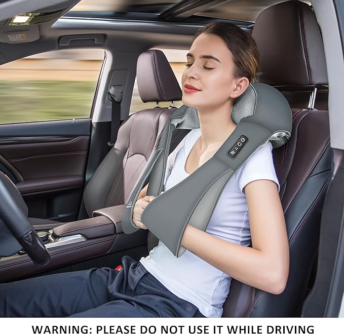 Snailax Cordless Neck Massager, Shiatsu Back Shoulder Massager with Heat, Portable Rechargeable Massagers for Neck and Back Pain Relief, Electric Massager Pillow, Gift for Women,Men(Grey)