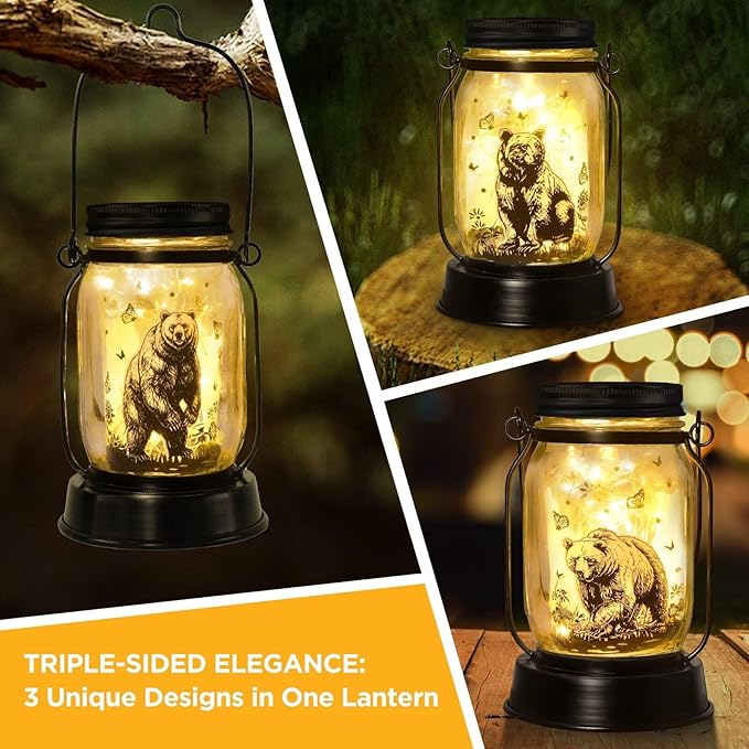 Bear Gifts for Women/Men Bear Lovers Solar Lantern Mom Birthday, Mothers Day, Christmas Gifts, Solar Garden Decoration Outside for Yard, Patio,Backyard,Porch, Torches - Bloomnest