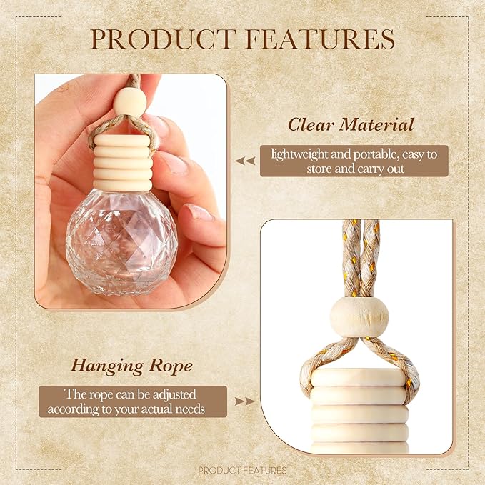 BBTO 50 Pcs Hanging Car Air Freshener Car Diffuser Bottles Empty Glass Perfume Bottle Freshener Diffuser Bottle Pendant for Essential Oil Fragrance Aromatherapy Bottle Ornament(Round Diamond) - Bloomnest