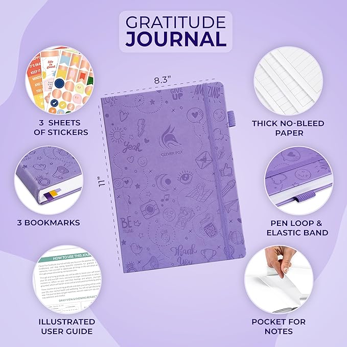 Clever Fox Gratitude Journal Large – Happiness, Positivity & Affirmation Journal – Inspirational Daily Notebook, 3 Months, 8.3x11” (Lavender) - Bloomnest