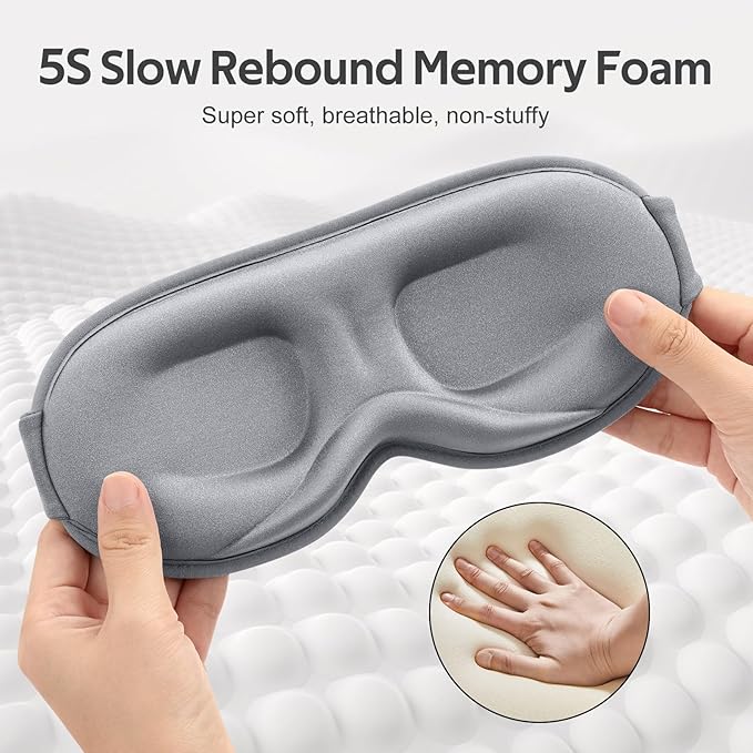 Sleep Mask for Men Women - 100% Blackout Eye Masks for Sleep - 3D Soft Sleeping Mask for Side Sleepers - Zero Pressure Lash Extensions Eye Cover Shade for Airplane Travel Essentials, Grey - Bloomnest
