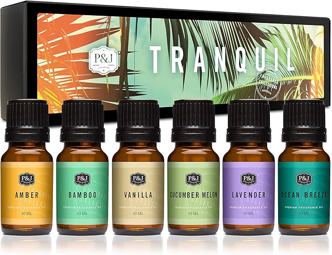 P&J Trading Fragrance Oil Tranquil Set | Vanilla, Cucumber Melon, Lavender, Amber, Bamboo, and Ocean Breeze Candle Scents for Candle Making, Freshie Scents, Soap Making Supplies, Diffuser Oil Scents - Bloomnest