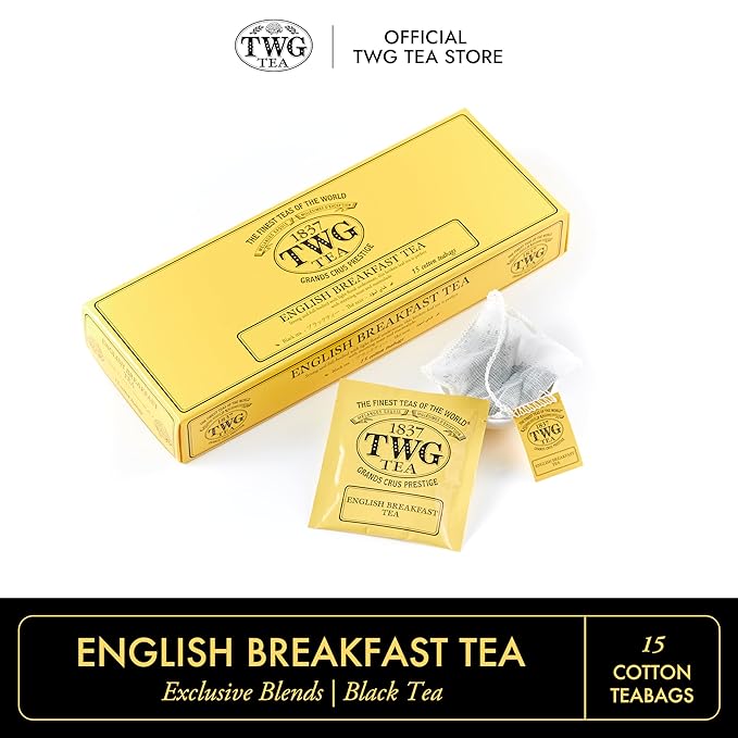 TWG Tea | English Breakfast Tea | Black Tea | Floral Undertones | 15 Hand Sewn Cotton Teabags | Gift Set - Bloomnest