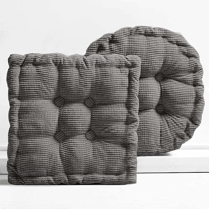 Large Square and Round Floor Pillows for Adults 2 Pack Meditation Floor Pillow Dark Grey Corduroy Floor Seat Pillows Cushion for Living Room Balcony Tatami Yoga,18x18 Inch - Bloomnest