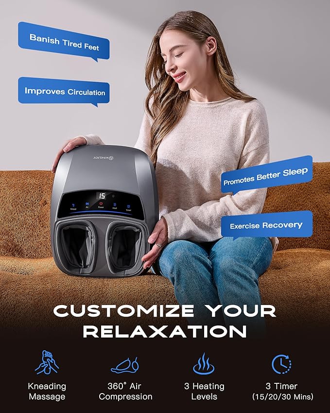 KINGJOY Foot Massager with Heat for Neuropathy, [2025 Upgraded], Deep Kneading Shiatsu Foot Massager for Plantar Fasciitis, Fits Up to Men Size 14, Gifts for Women Mom Men Dad Seniors - Bloomnest