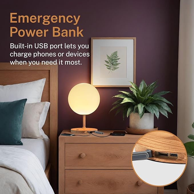 Cordless Lamp, 5000mAh Battery Operated Rechargeable Table Lamp with Power Bank, Touch Dimmable 3 Color Temperatures, IP44 Waterproof Shower Lamp for Kitchen, Bathroom, Indoor Or Outdoor Use 9.6in - Bloomnest