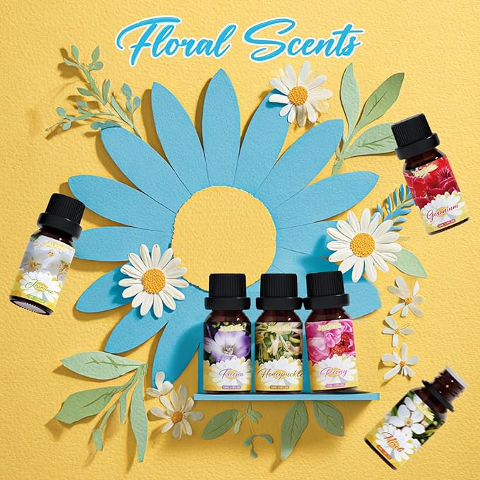 SALKING Essential Oils Gift Set, 100% Pure Fragrance Oil Aromatherapy Essential Oils Set,Premium Scented Oils for Oil Diffusers 6 x 10 ML - Jasmine, Neroli, Honeysuckle, Peony, Geranium, Freesia - Bloomnest
