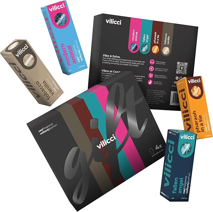 Vilicci Car Air Freshener | Luxurious Auto Perfume | Premium Hanging Air Freshener | Long Lasting Fragrance for Auto and Home | 1 Bottle of Car Scent (4 Count (Pack of 1), Gift Set) - Bloomnest