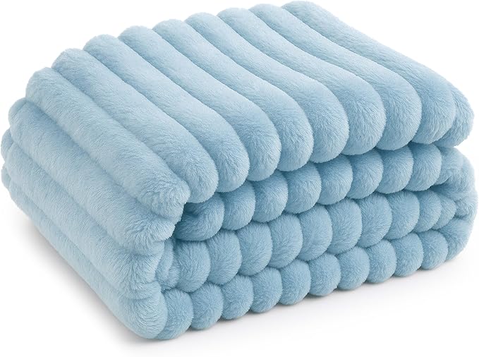 Bedsure GentleSoft Blue Fleece Blanket for Couch - Cozy Soft Blankets for Women, Cute Small Throws for Girls, Light Blue, 60x80 Inches - Bloomnest