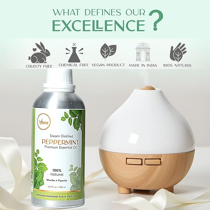 MyAce Peppermint Essential Oil – 100% Pure & Natural, Steam-Distilled Oil for Diffuser, Aromatherapy, Skin Care, Hair, DIY Projects & Home Fragrance - 16 fl oz MyAce