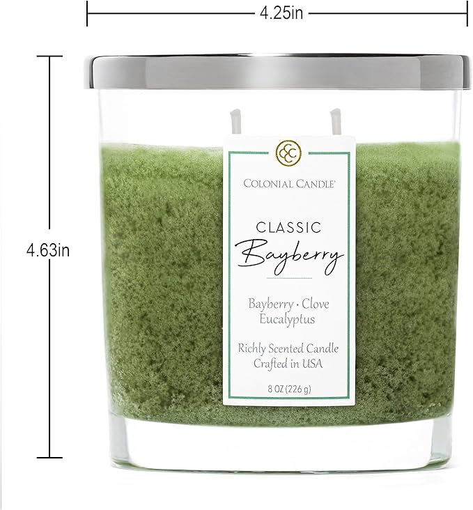 Colonial Candle Bayberry Scented Candle Jar, Highly Fragranced Candles for Home Scented, Mottled Wax Candle, 2 Wick, 8 oz - Made in The USA - Bloomnest