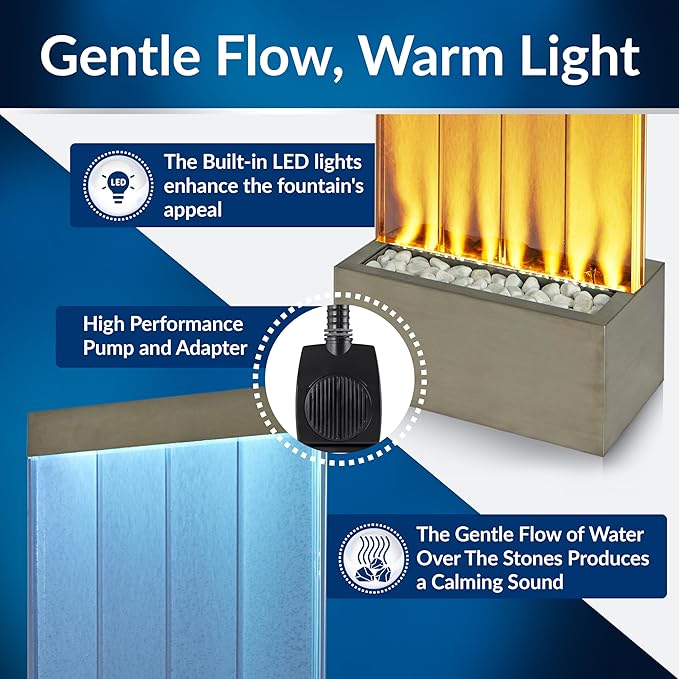 Alpine Corporation MLT134SL Indoor Floor Bubble Wall Water Fountain with Color-Changing LED Lights and Remote, 72", Silver - Bloomnest