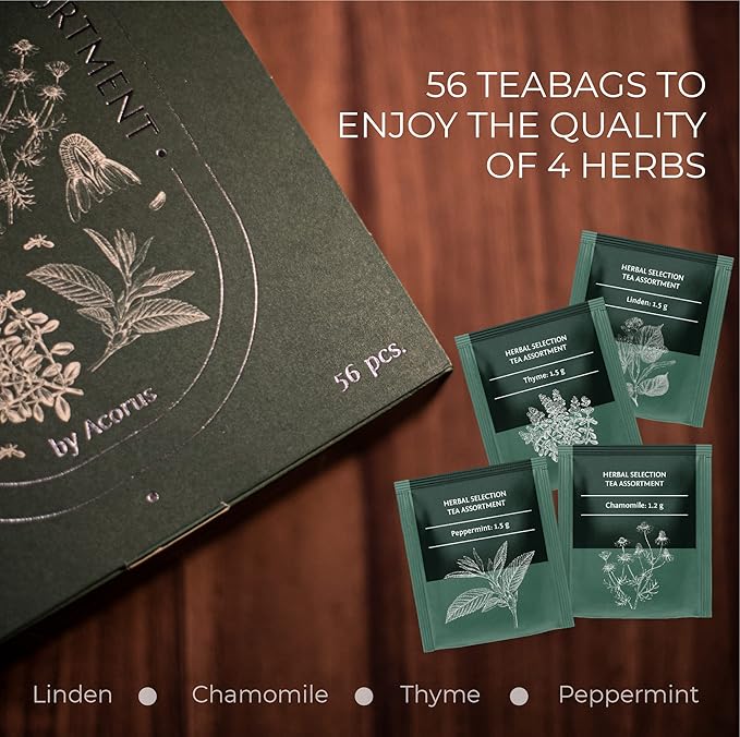 ACORUS Herbal Selection Tea Set, Natural Herbal Tea Variety Pack, Assorted Tea Box, Tea Gift Set of 4 Different Teas, Herbal Tea Sampler of 56 Tea Bags Individually Wrapped - Bloomnest