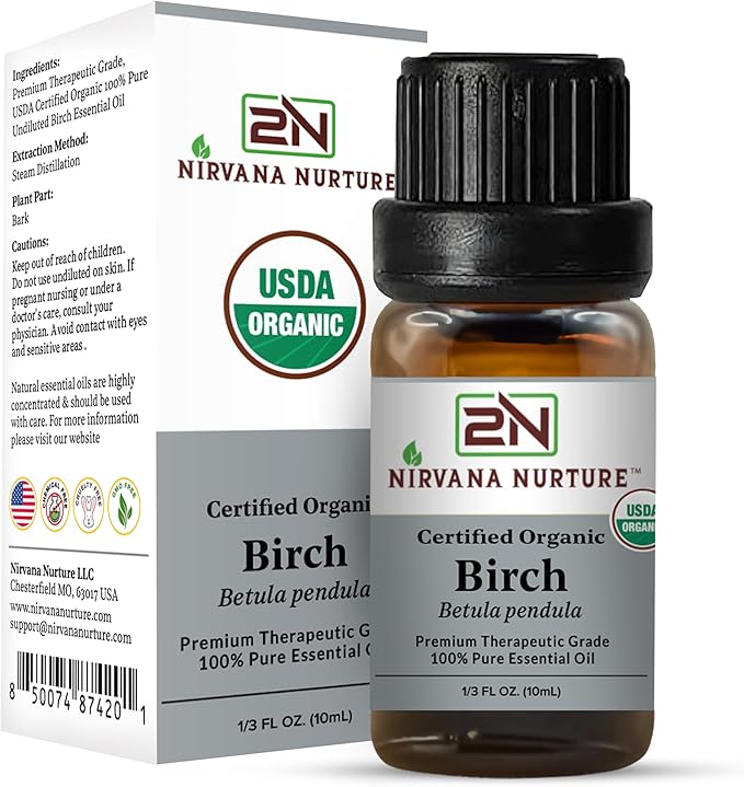 Birch Essential Oil, USDA Certified Organic, 100% Pure Undiluted, Aromatherapy Oil for Diffuser, Hair & Skin Care NirvanaNurture