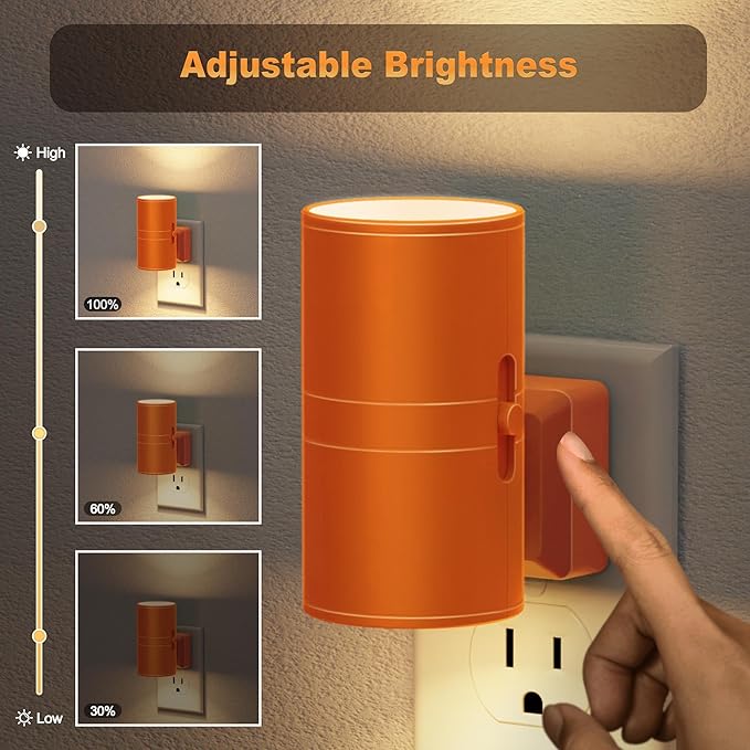 JandCase Night Lights Plug into Wall, Dimmable Night Light Plug in with Orange Shade, Modern Night Lights with Dusk to Dawn Sensor, Soft White 3000K, 0-100LM Nightlight for Hallway Bedroom, 2 Pack - Bloomnest