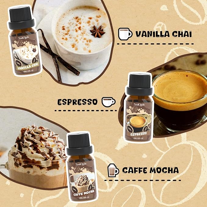 Coffee Fragrance Oils Set, Essential Oil for Diffuser, Diffuser Oil, Use for Soap Candle Making,Caramel Apples, Pumpkin Pie, Candy Corn, Halloween Cookies, Popcorn Balls, Snickers Bars - Bloomnest