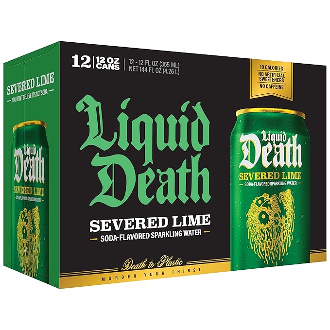 Liquid Death Soda-Flavored Sparkling Water - Severed Lime (Classic Lime Soda), Less Sugar*, Huge Flavor, No Caffeine, No Artificial Sweeteners, 12 Fl Oz (Pack of 12) - Bloomnest