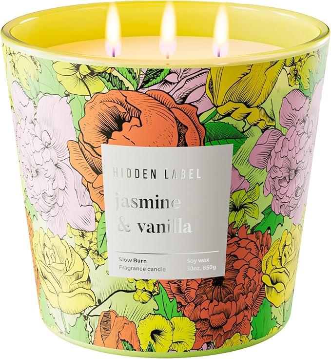 Big Candle, Vanilla Jasmine Scented Candle, 30oz Natural Soy Wax, 3-Wick Large Candles for Home, Up to 100Hours Long-Lasting,Clean Burn,Non Toxic Aromatherapy Candle Gift for Women,Men,Large Rooms - Bloomnest